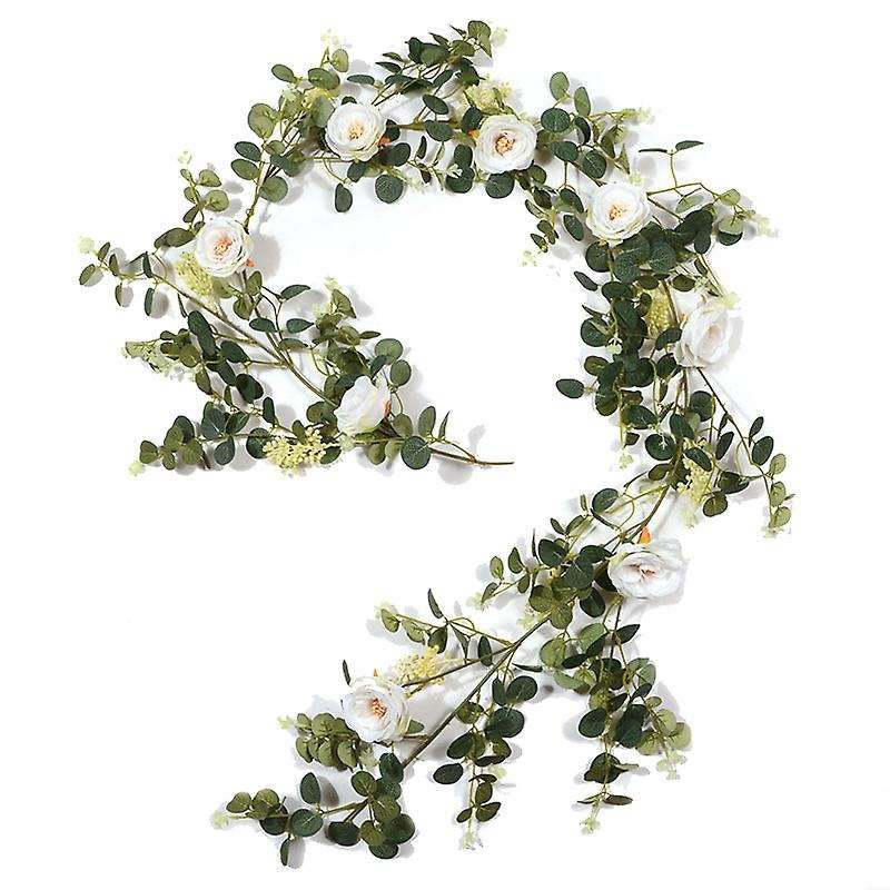 Artificial Flower Eucalyptus Garland with Camellias, 6Ft Fake Hanging Flower Vine for Wedding,Garden