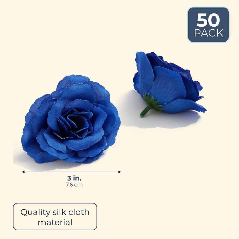 Artificial Flowers Silk Flower Heads,50Pcs for Hat Clothes Album Decoration, Wedding Decoration (Dar