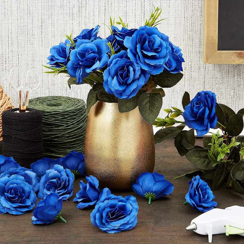 Artificial Flowers Silk Flower Heads,50Pcs for Hat Clothes Album Decoration, Wedding Decoration (Dar