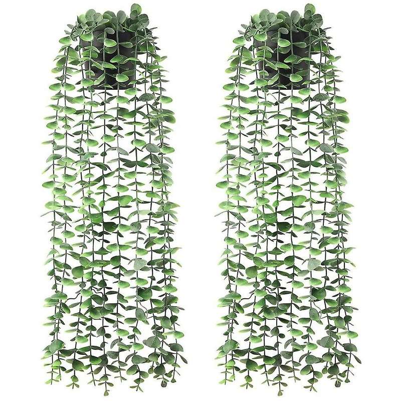 Artificial Hanging Plants 2 PCS Fake Eucalyptus Potted Plants Fake Plants Faux Greenery Vines for Wa