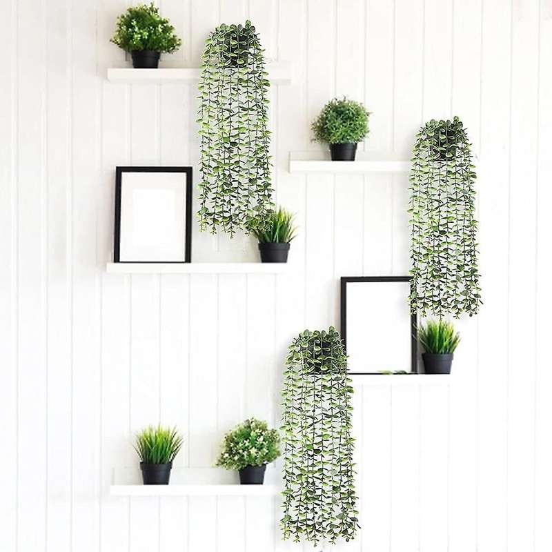 Artificial Hanging Plants 2 PCS Fake Eucalyptus Potted Plants Fake Plants Faux Greenery Vines for Wa