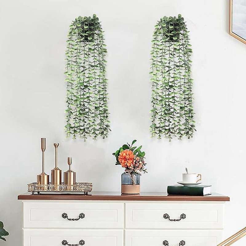 Artificial Hanging Plants 2 PCS Fake Eucalyptus Potted Plants Fake Plants Faux Greenery Vines for Wa