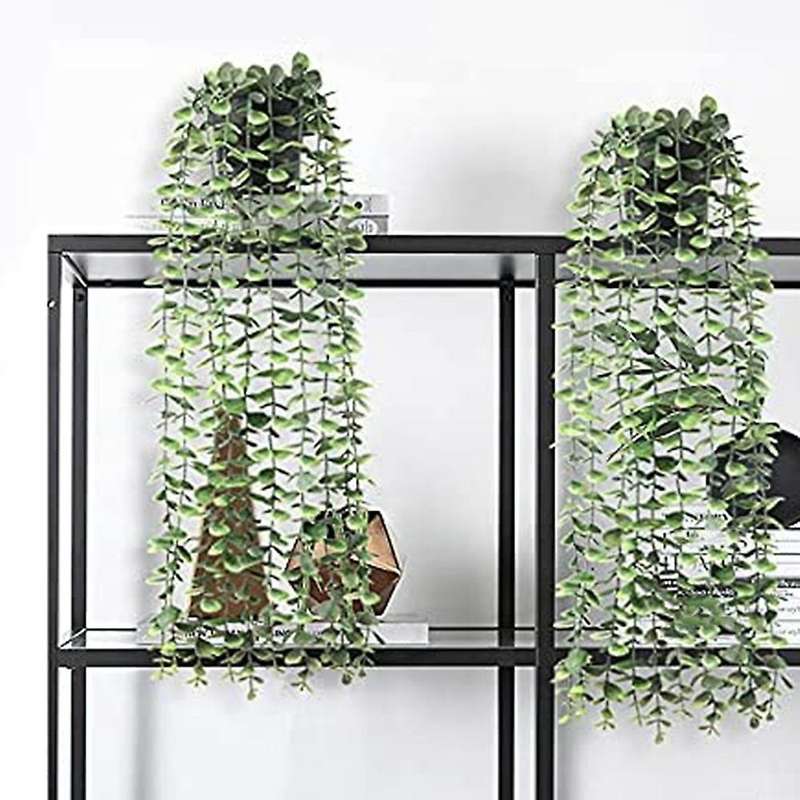 Artificial Hanging Plants 2 PCS Fake Eucalyptus Potted Plants Fake Plants Faux Greenery Vines for Wa