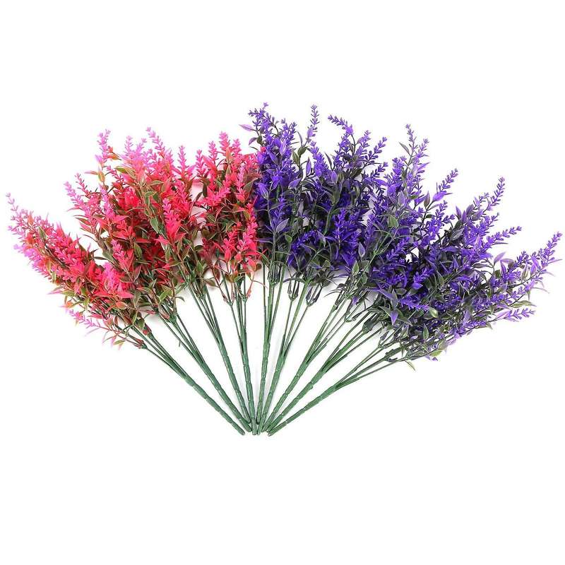 Artificial Lavender Flowers 9 Bundles Outdoor Flowers for Decoration Uv Resistant No Fade Faux Plas