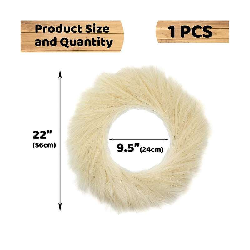 Artificial Pampas Grass Wreath, 22inch Faux Pampas Grass Decor Boho Decoration (beige)
