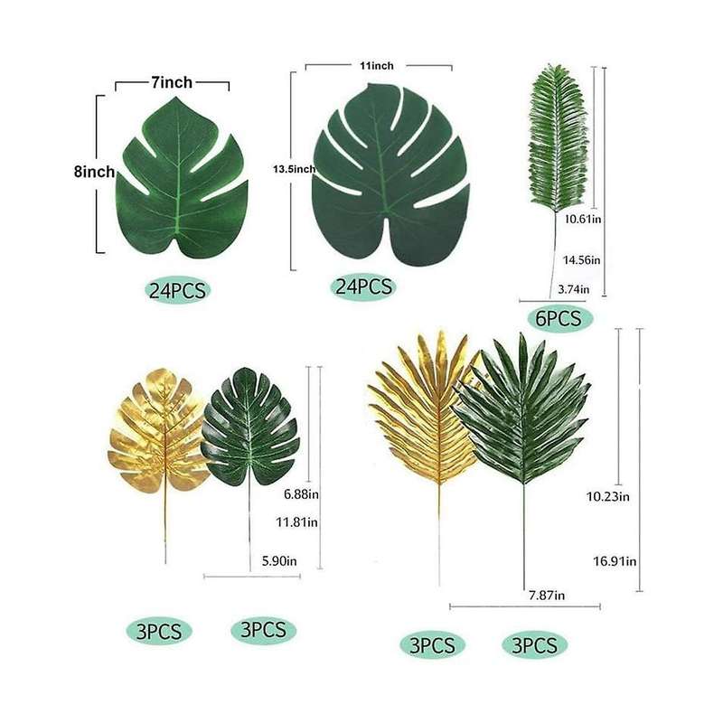 Artificial Palm Leaves, 66 Pcs Tropical Palm Leaves Artificial Plants Hawaiian Theme Party Decor Pla