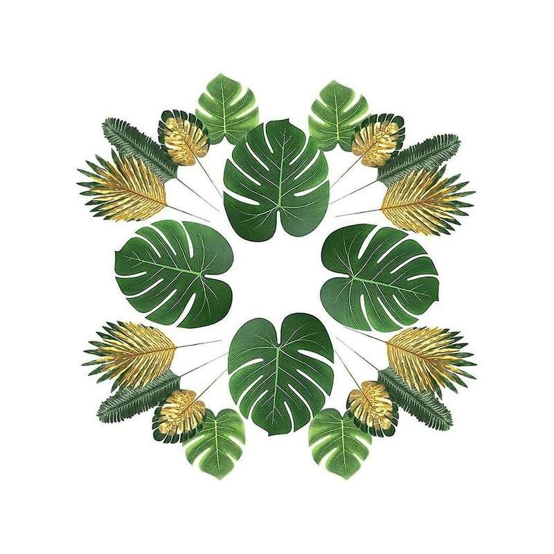 Artificial Palm Leaves, 66 Pcs Tropical Palm Leaves Artificial Plants Hawaiian Theme Party Decor Pla