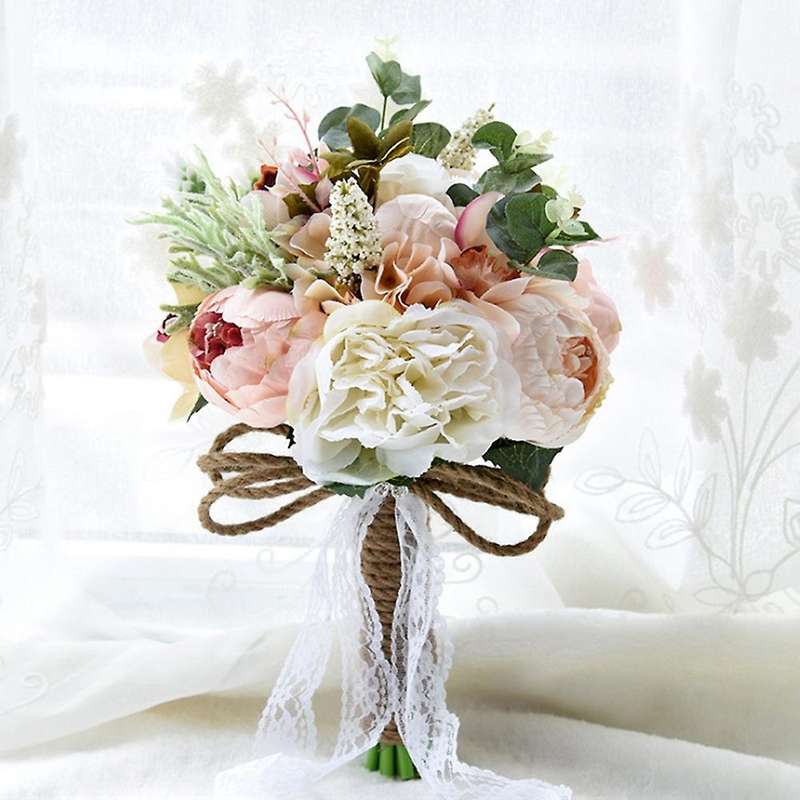Artificial Peony Flower Bouquet for Bride Bridesmaid Handmade Wedding Bouquet Silk Bridal Bouquet H