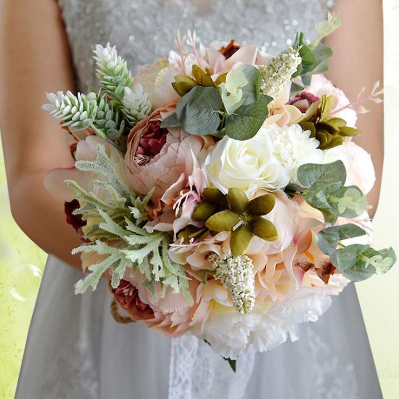 Artificial Peony Flower Bouquet for Bride Bridesmaid Handmade Wedding Bouquet Silk Bridal Bouquet H