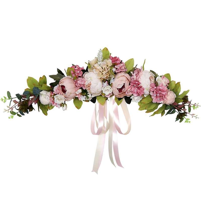 Artificial Peony Flower ,with Satin Ribbon Wreath for Front Door Arch Wedding Party Mirror Tabletop