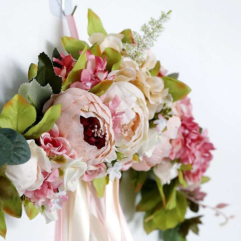 Artificial Peony Flower ,with Satin Ribbon Wreath for Front Door Arch Wedding Party Mirror Tabletop