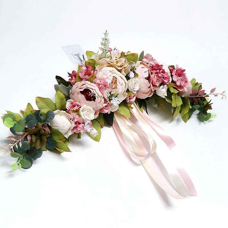 Artificial Peony Flower ,with Satin Ribbon Wreath for Front Door Arch Wedding Party Mirror Tabletop