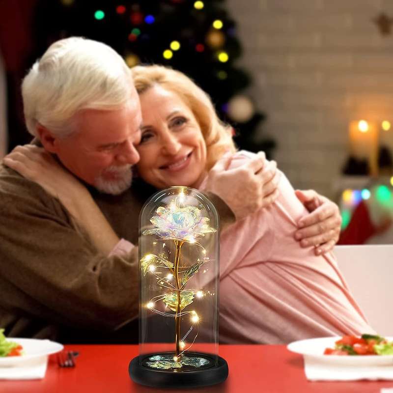 Artificial Permanent Glass Dome with LED Light Suitable for Valentine's DayMother's Day Christmas H