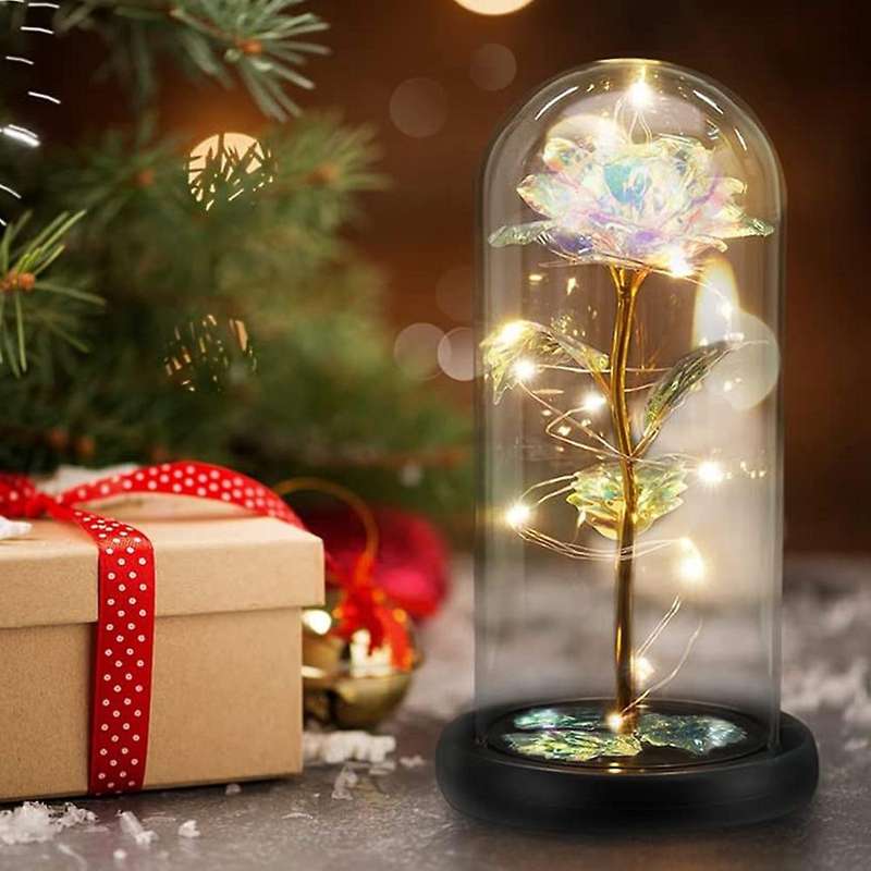 Artificial Permanent Glass Dome with LED Light Suitable for Valentine's DayMother's Day Christmas H