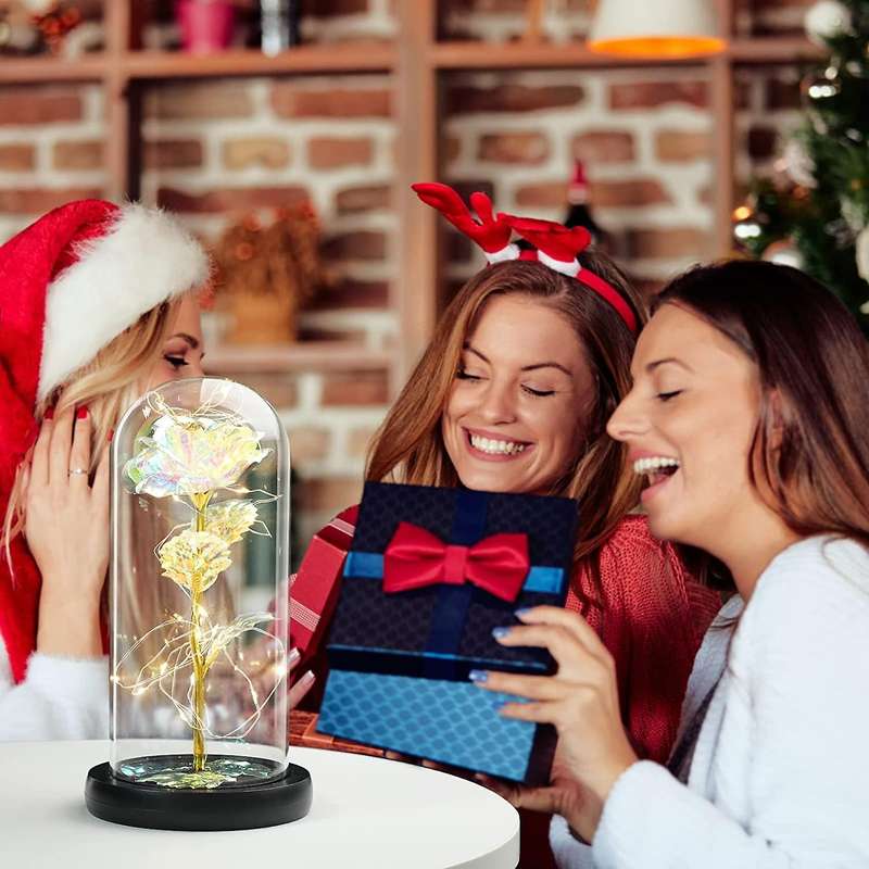 Artificial Permanent Glass Dome with LED Light Suitable for Valentine's DayMother's Day Christmas H