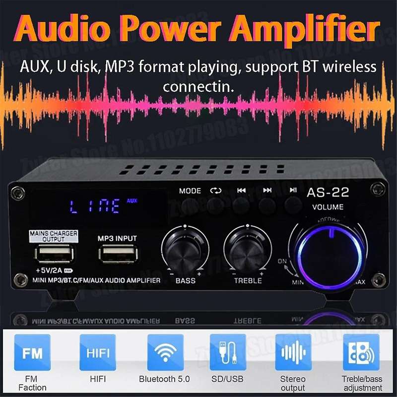 AS22 HiFi Digital Amplifier 30Wx2 2.0 Channel Digital Bluetooth Amplifier Audio Amplifier Receiver f
