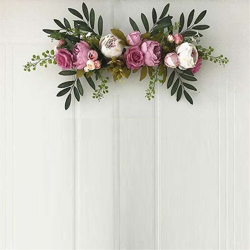 Artificial Rose Flower Swags,Decorative Swags with Fake Roses Green Leaf for Home Room Garden Decora