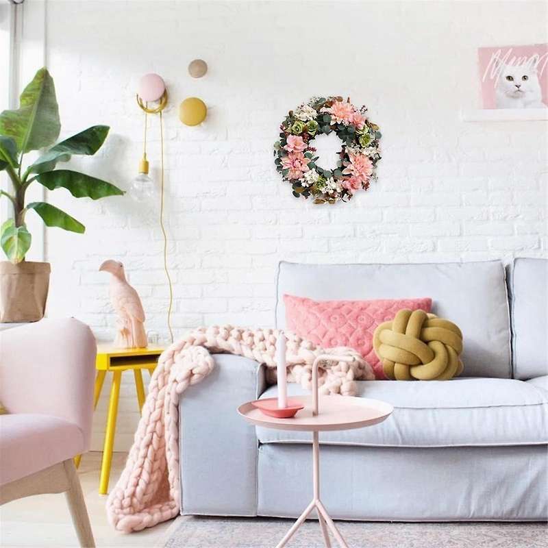 Artificial Wreath Spring Summer Rose Wreath Silk Spring to Autumn Wreath for Front Door Garden Party
