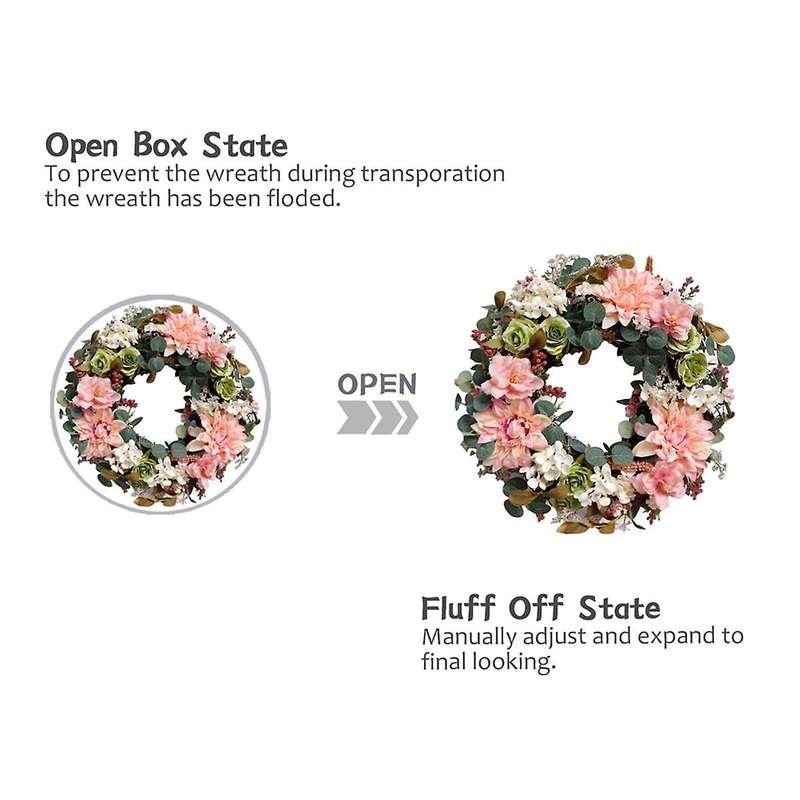 Artificial Wreath Spring Summer Rose Wreath Silk Spring to Autumn Wreath for Front Door Garden Party