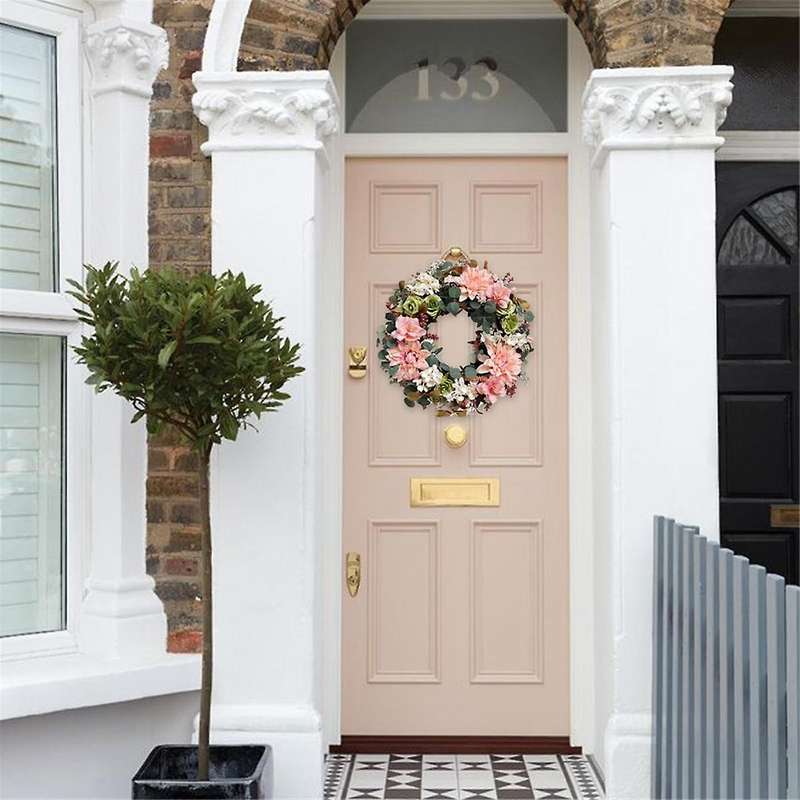 Artificial Wreath Spring Summer Rose Wreath Silk Spring to Autumn Wreath for Front Door Garden Party