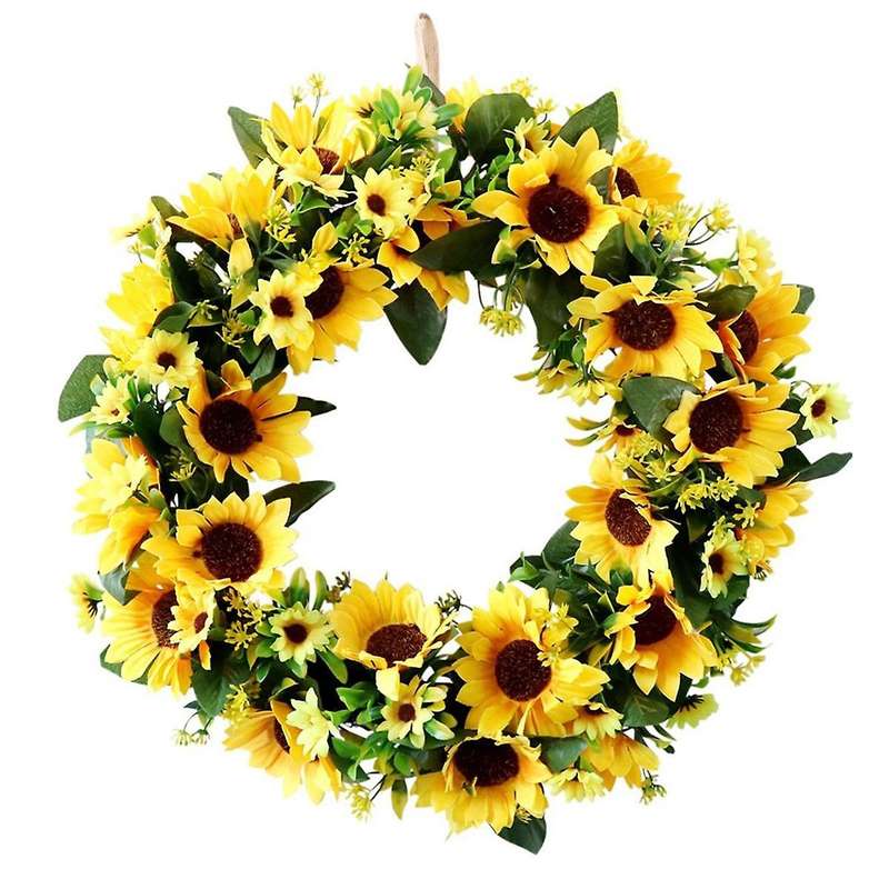 Artificial Sunflower Wreath Springtime All Year Around Flower Green Leaf for Outdoor Front Door Indo
