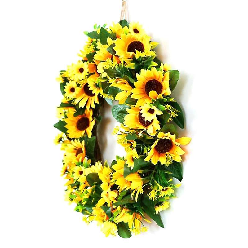 Artificial Sunflower Wreath Springtime All Year Around Flower Green Leaf for Outdoor Front Door Indo