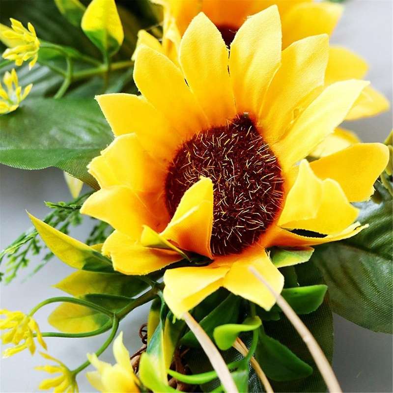 Artificial Sunflower Wreath Springtime All Year Around Flower Green Leaf for Outdoor Front Door Indo