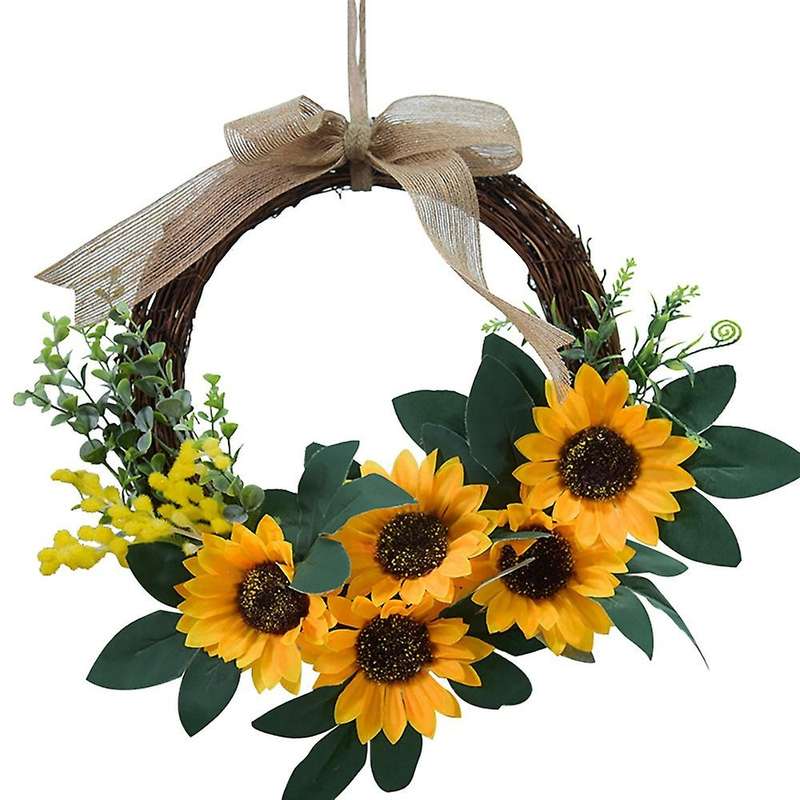 Artificial Sunflower Mini Wreath, Spring Summer Wreath for Front Door Wall Window Wedding Party Farm