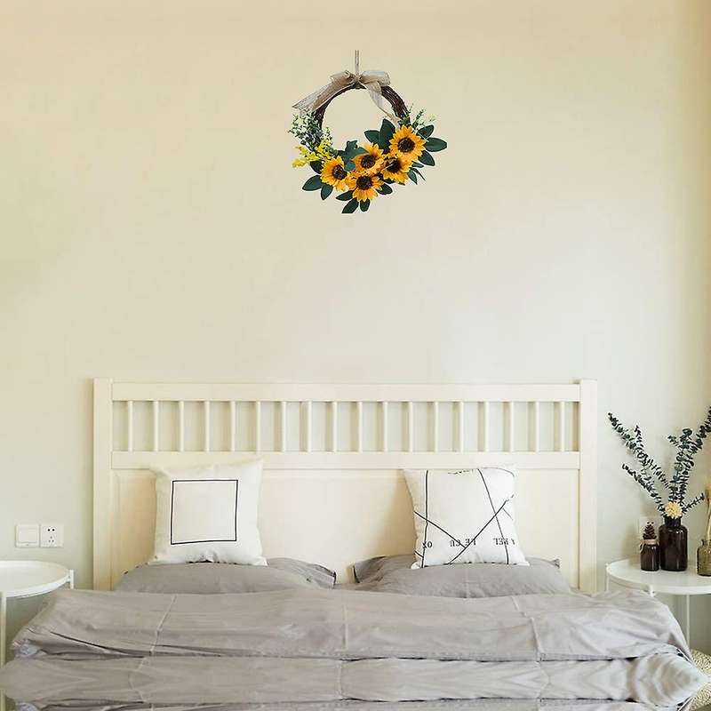 Artificial Sunflower Mini Wreath, Spring Summer Wreath for Front Door Wall Window Wedding Party Farm