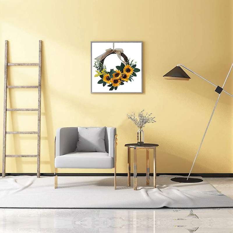 Artificial Sunflower Mini Wreath, Spring Summer Wreath for Front Door Wall Window Wedding Party Farm