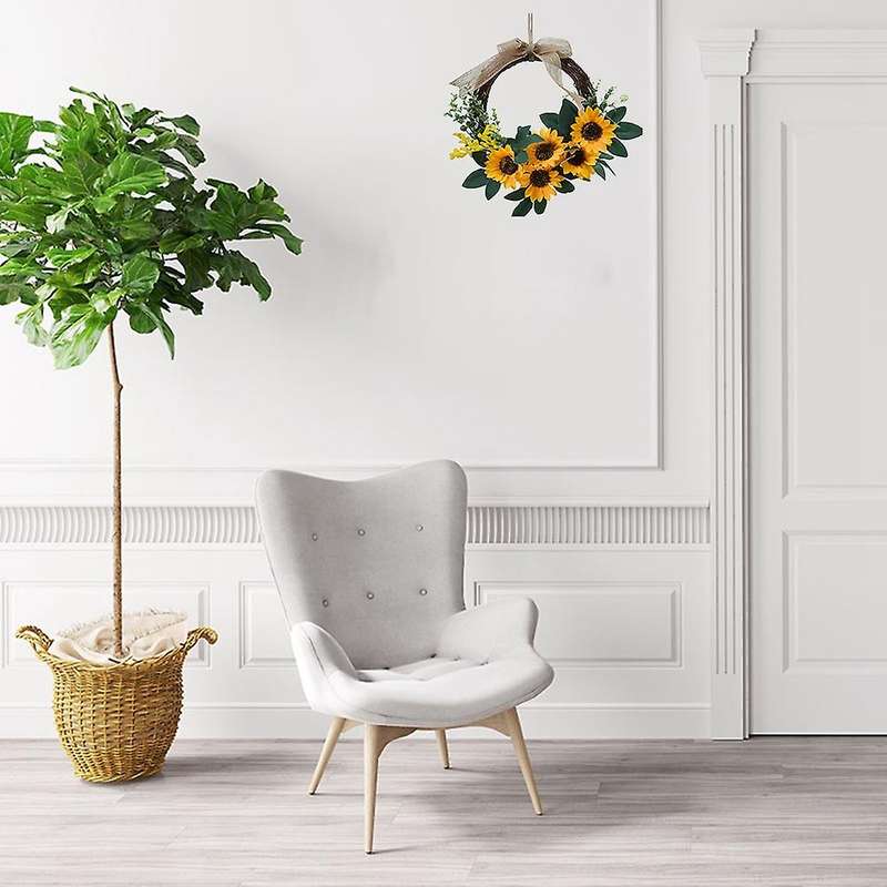 Artificial Sunflower Mini Wreath, Spring Summer Wreath for Front Door Wall Window Wedding Party Farm
