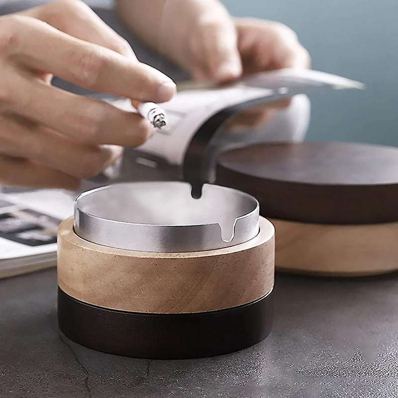 Ashtray with Lid, Smokeless Ashtray, Windproof Ashtray for Indoor or Outdoor Cigarettes, Stainless S