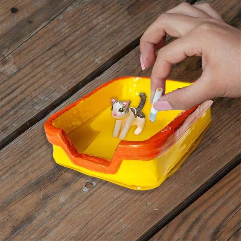 Ashtray (Neon Tab), Mini Litter Box Ash Tray, Ashtray for Outdoor or Indoor Use, Novelty Ashtray