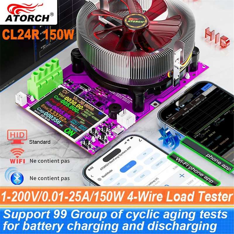 Atorch Cl24r 150w 4-wires Battery Capacity Tester Wifi Tuya 2.4inch Tft 1.2v Smart Electronic Load T