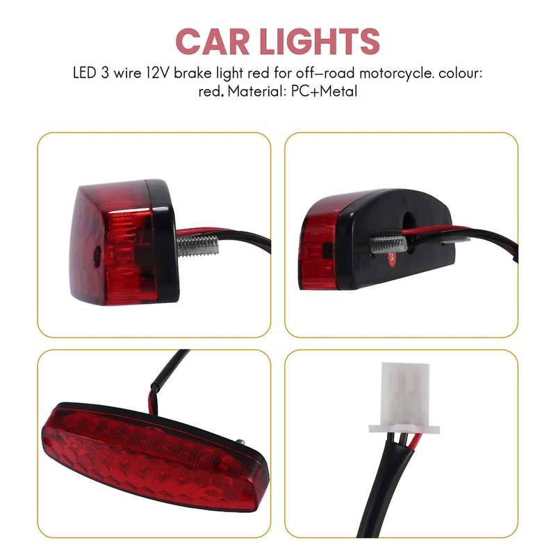 ATV 12V 3 Wire Brake Stop Light License Taillight Red for ATV Off Road Motorcycle Signal Lamp Access
