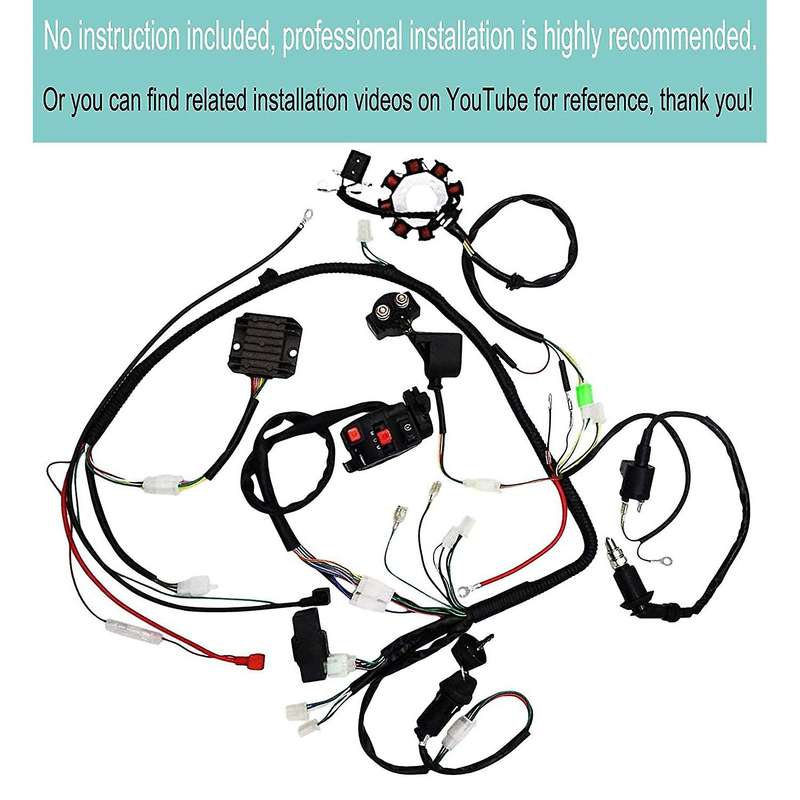Atv Wiring Harness Kit, with Stator Regulator Ignition Switch Solenoid Relay for Gy6 125cc 150cc At