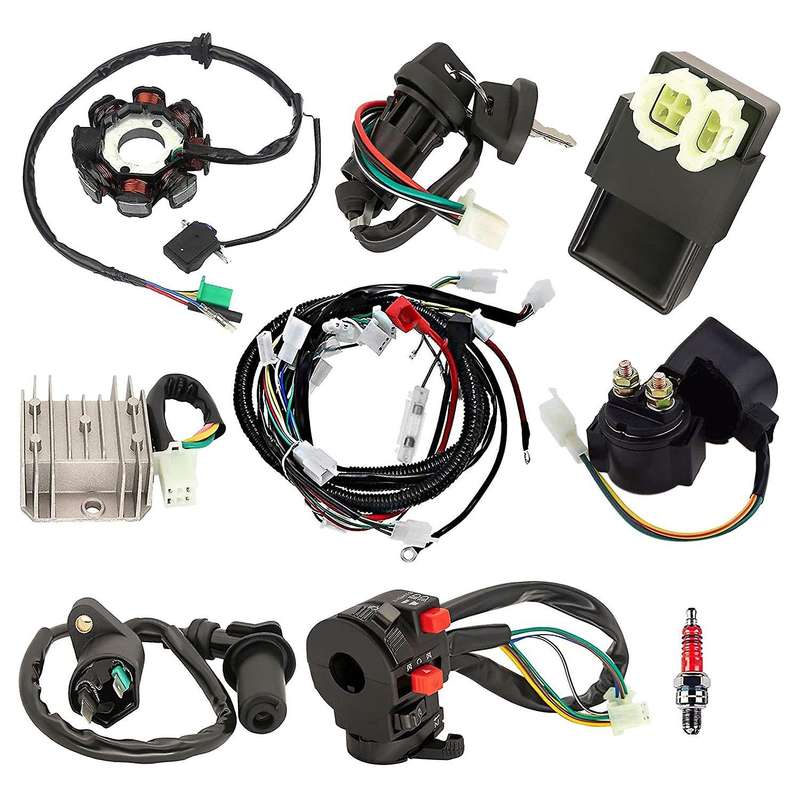 Atv Wiring Harness Kit, with Stator Regulator Ignition Switch Solenoid Relay for Gy6 125cc 150cc At