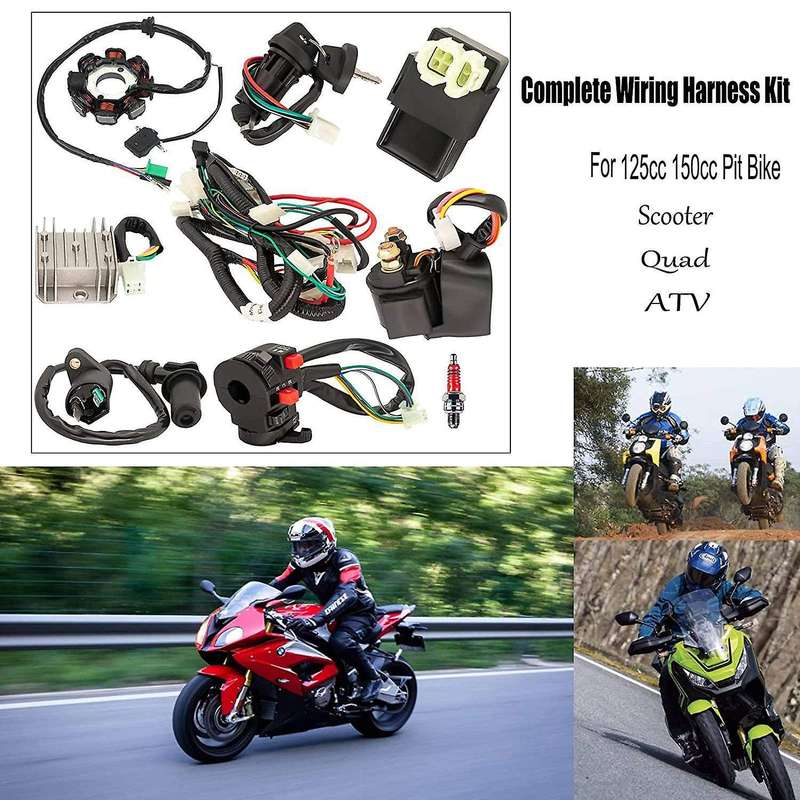 Atv Wiring Harness Kit, with Stator Regulator Ignition Switch Solenoid Relay for Gy6 125cc 150cc At