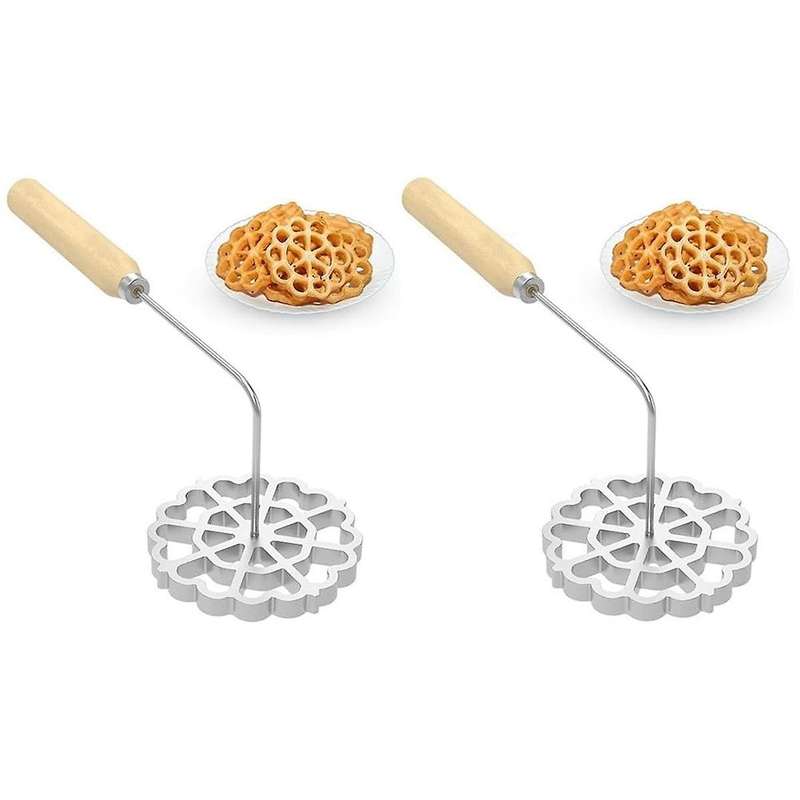 Authentic Bunuelos Mold with Wooden Handle - Aluminum Rosette Cookie Maker for Perfectly Crispy and