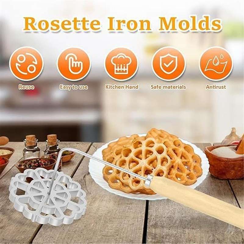 Authentic Bunuelos Mold with Wooden Handle - Aluminum Rosette Cookie Maker for Perfectly Crispy and