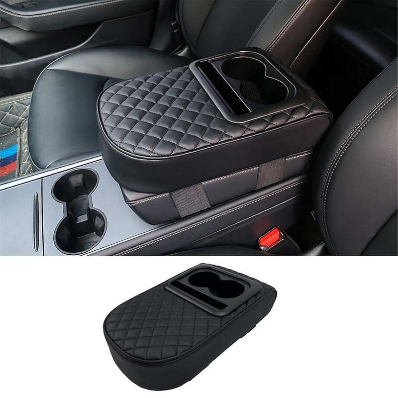 Auto Center Console Armrest Pillow, Memory Foam Car Armrest Cushion with Cup Holder and Phone Holde