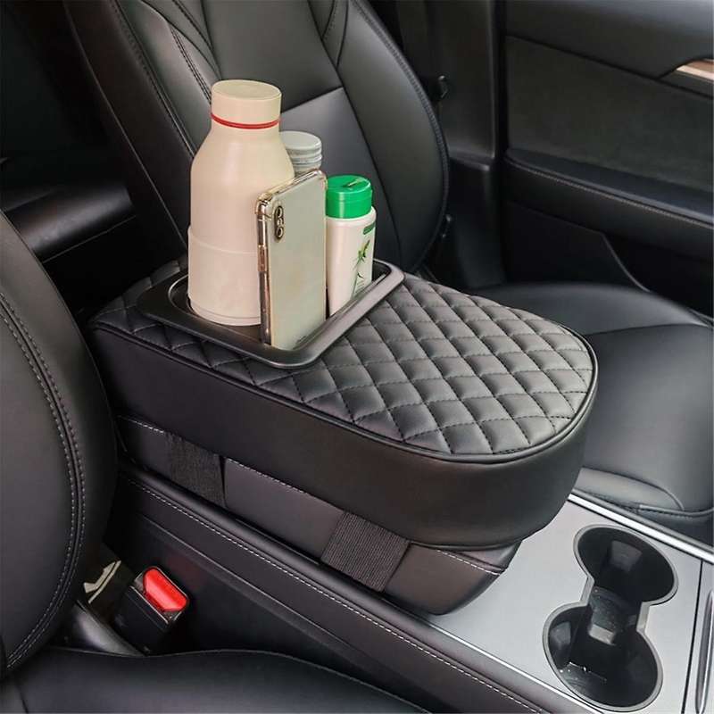 Auto Center Console Armrest Pillow, Memory Foam Car Armrest Cushion with Cup Holder and Phone Holde