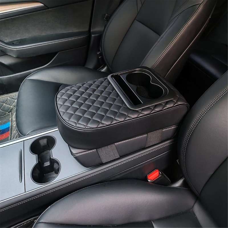 Auto Center Console Armrest Pillow, Memory Foam Car Armrest Cushion with Cup Holder and Phone Holde