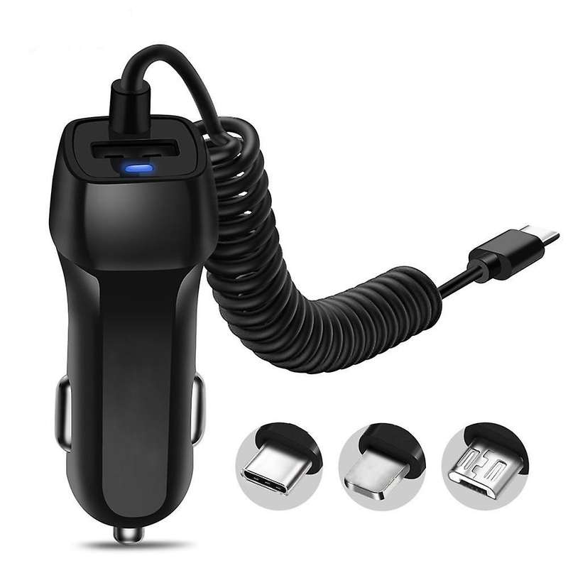 Auto Fast Charging Car Charger with Retractable Cable Phone Charger Usb with Type C Cable