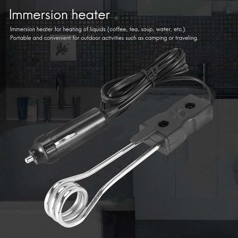 Auto immersion heater kettle Travel immersion heaters mobile immersion heaters Camping Black