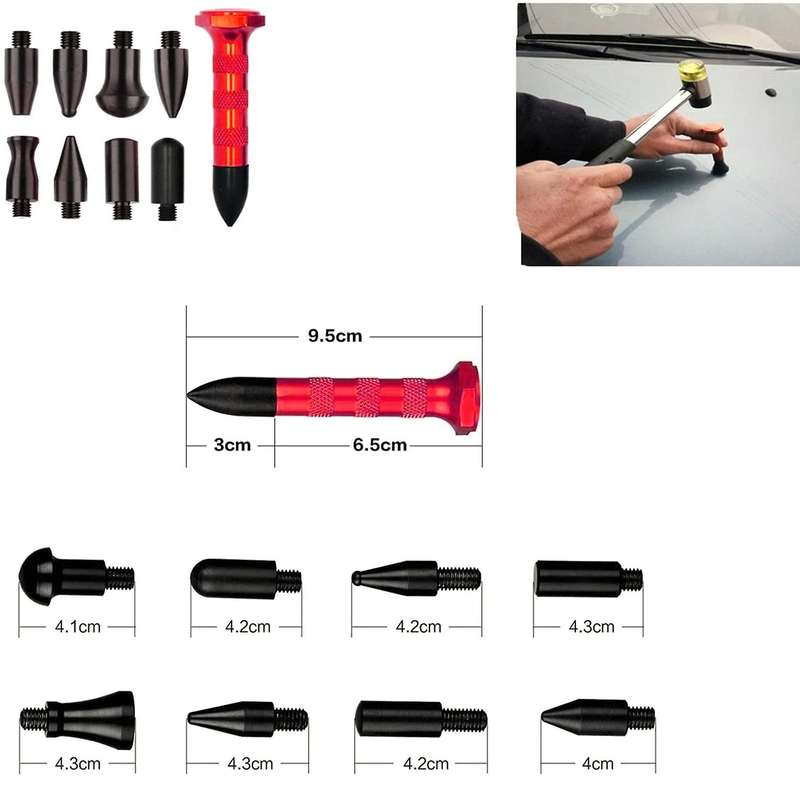 Auto Paintless Dent Repair Kit Flat Hole Pliers Caliper Repair Dent Tap Down Pen with 9 Heads Dent F