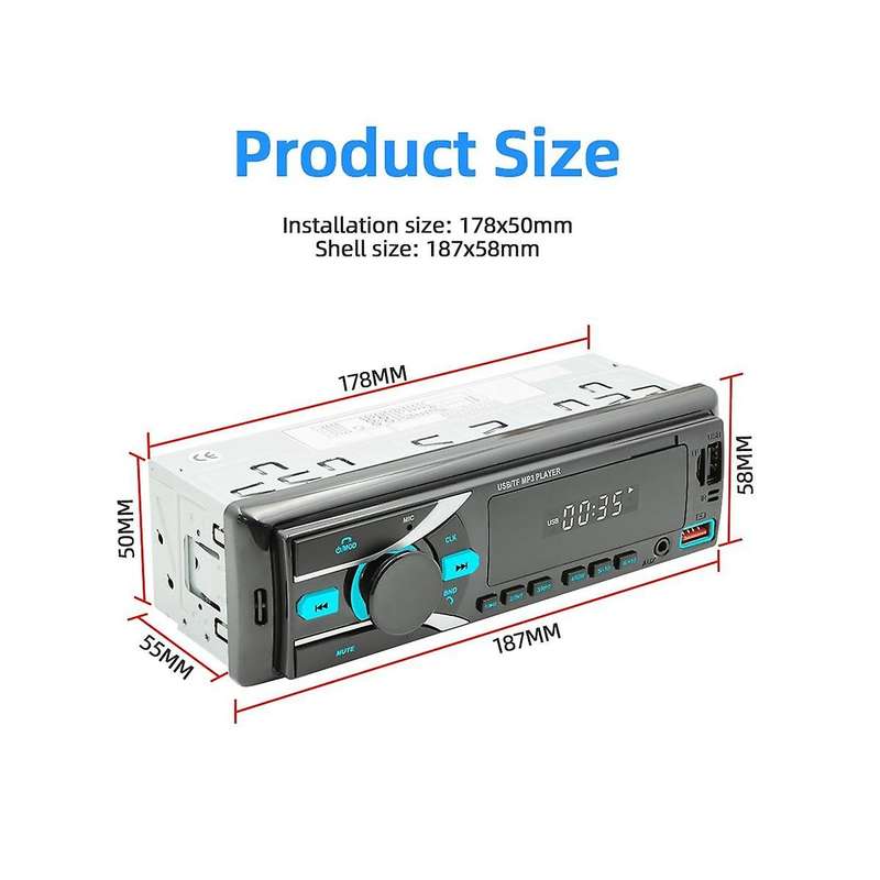 Auto Radio Car Stereo Bluetooth Single Din Mp3 Player with App Control Am Fm Radio Aux Input 2usb R