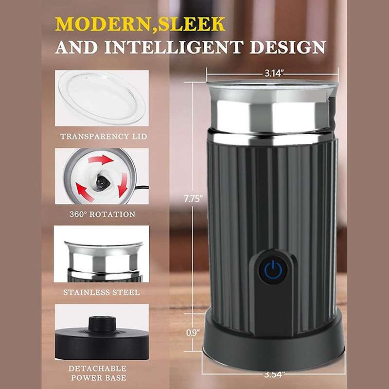 Automatic Milk Frother Electric Milk Steamer Cappuccino Machine Foamer Stainless Steel Black EU Plug