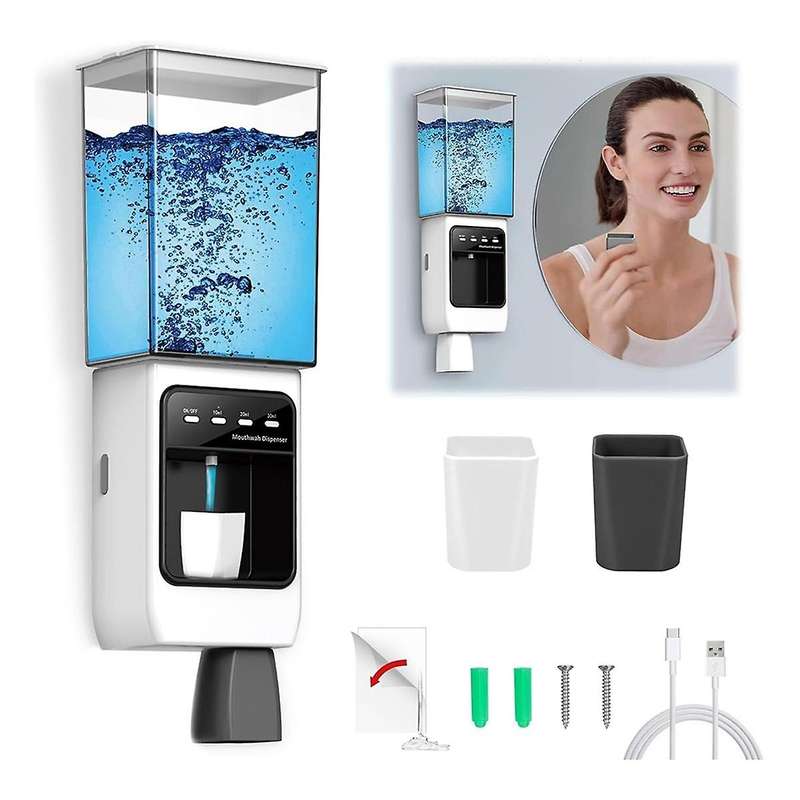Automatic Mouthwash Dispenser for Bathroom,Dispenser with Cups Can Hold 650ml, 10/20/30ml Electric M