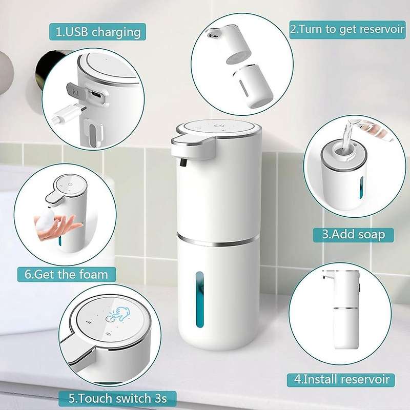 Automatic Soap Dispenser - Touchless Foaming Soap Dispenser 400Ml USB Rechargeable Dispenser for Bat